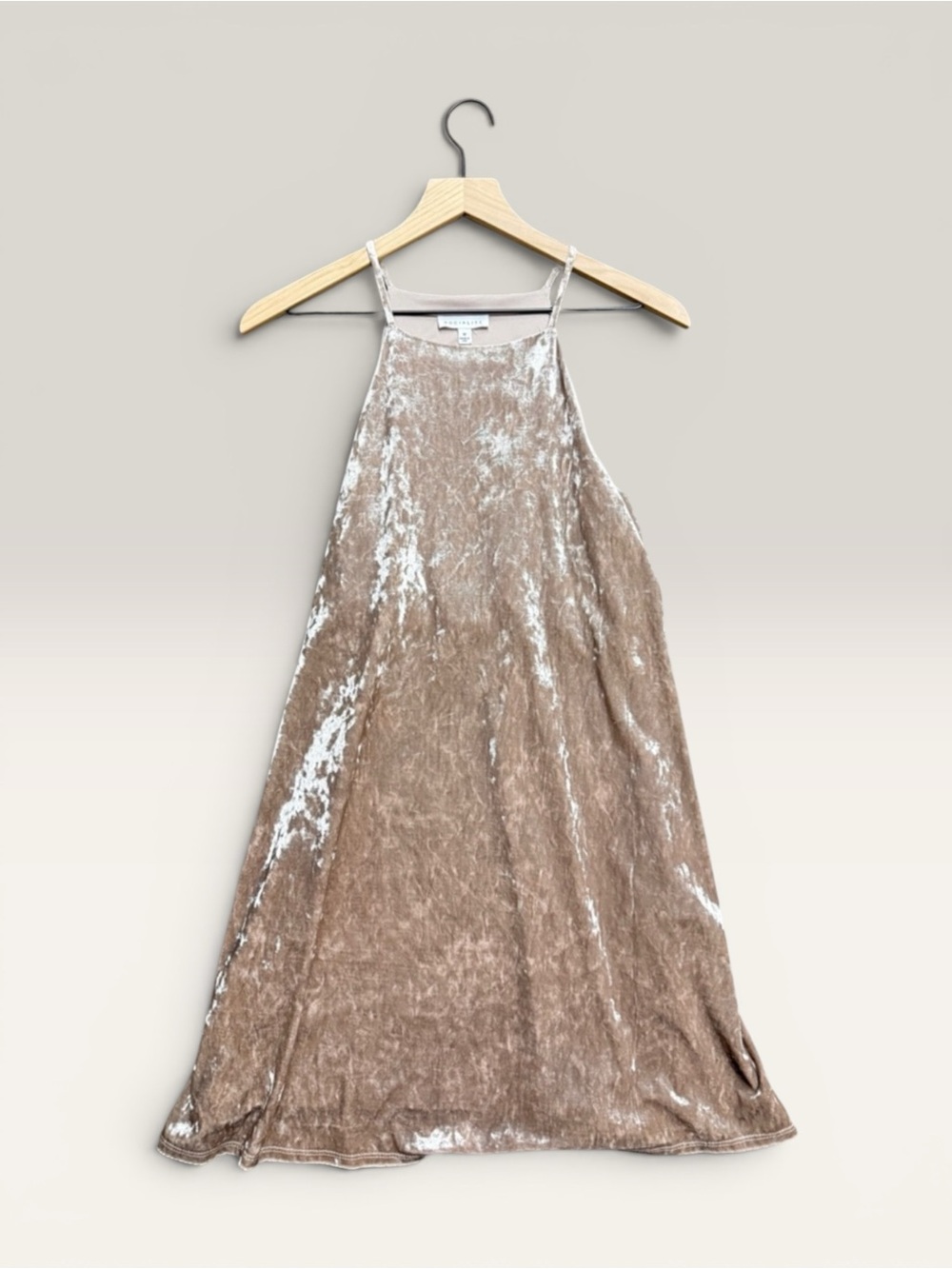 Socialite Velvet Midi Dress Champagne Rose Taupe Pockets Size S